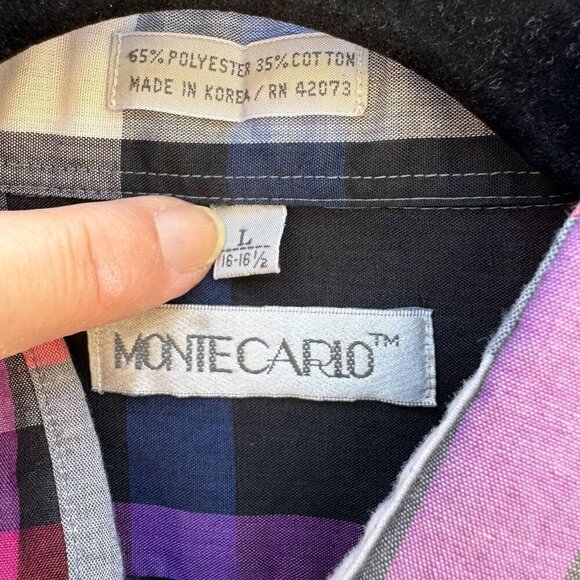 Monte Carlo Mens Plaid Multicolor Button-Up Long Sleeve Lightweight Shirt L 16-1 - Picture 3 of 8